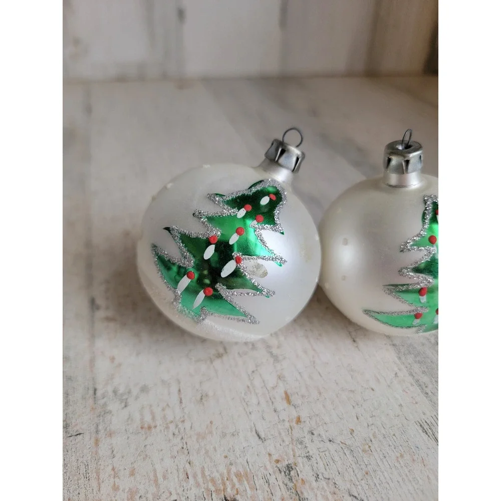 Vintage mini Xmas tree ball glass glitter ornament set unique silver